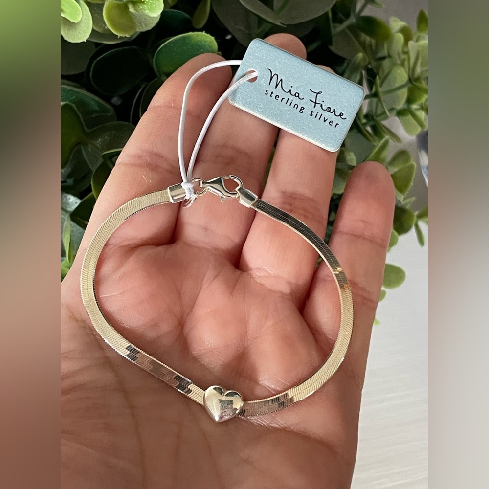 Brand New Mia Fiore Made In Italy Sterling Silver 925 Herringbone Heart Bracelet